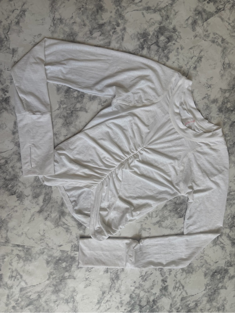 Free People White Long Sleeve Ruched Top Size M